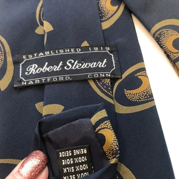 Men's Robert Stewart Blue Combo 100% Silk Neck Tie - Picture 6 of 6